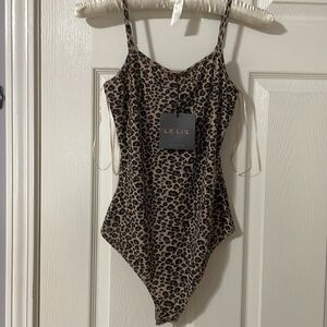 LELIS Leopard Print Bodysuit Size S one piece with snap crotch
